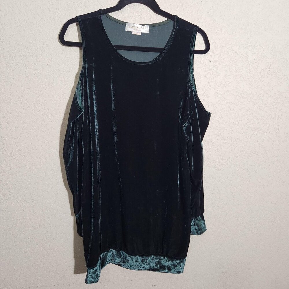 Vintage Love Kuza Dress Tunic Womens Large Green Cold Shoulder Velvet Made USA